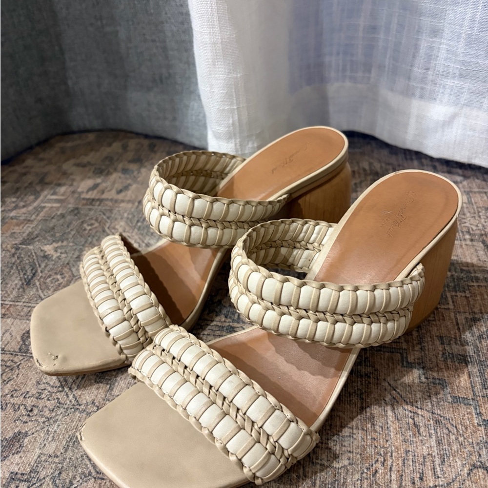 Universal Thread Braided Double-Strap Slide Mules in Cream